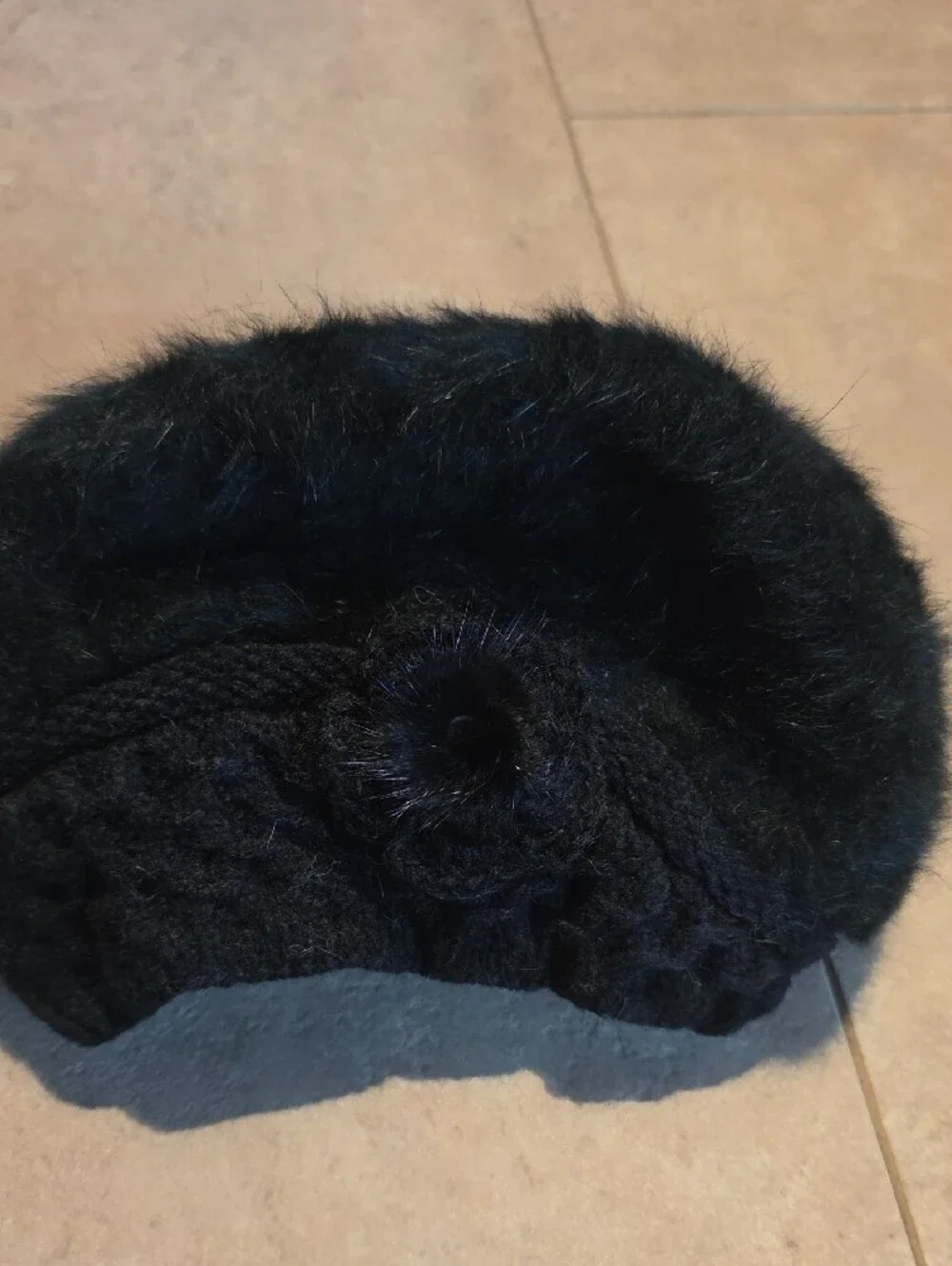 Girl's Faux Fur Knit Beret - Black